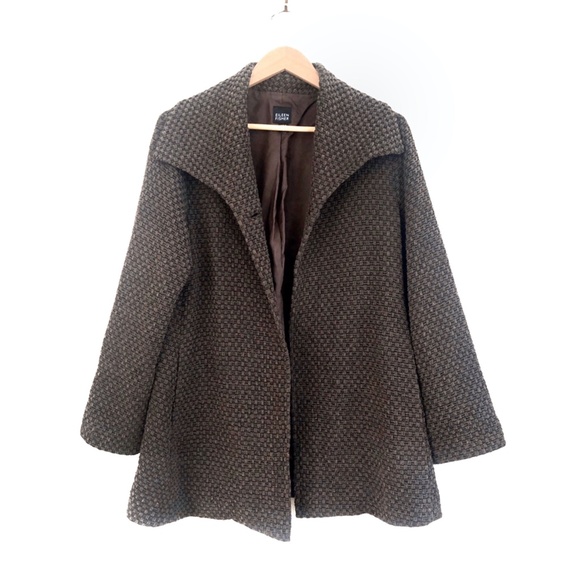 EILEEN FISHER Woven A-Line Single Button Brown Coat Jacket - Picture 2 of 9